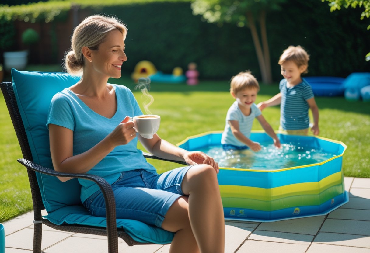 Nyd en kop kaffe mens børnene leger i det sammenklappelige badebassin